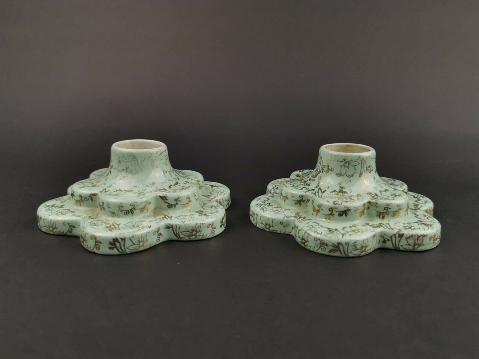 Vintage Ceramic Candlestick Holders Mint Green and Gold Pair Set of 2 Scalloped Scallop 1950's Wa... | Etsy (US)