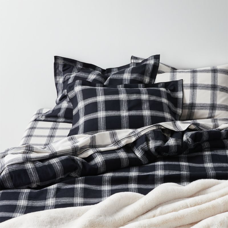 Organic Flannel Black and White Plaid Full/Queen Duvet Cover | Crate & Barrel | Crate & Barrel