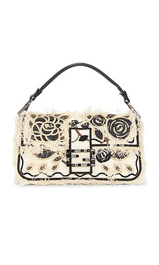 FWRD Renew Fendi Floral Embroidered Baguette Bag in Black & White from Revolve.com | Revolve Clothing (Global)
