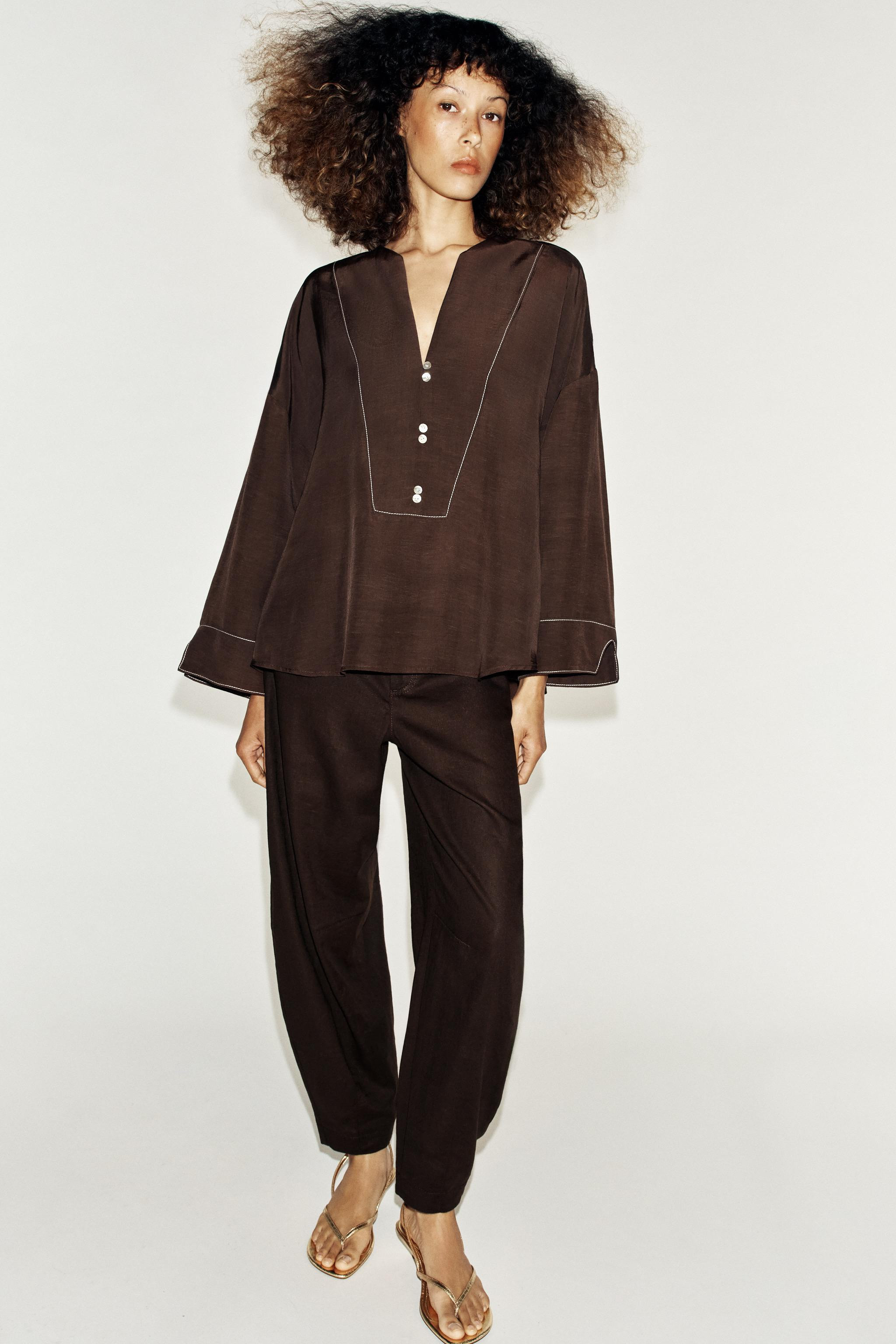 LINEN BLEND SHIRT WITH CONTRAST STITCHING | Zara UK