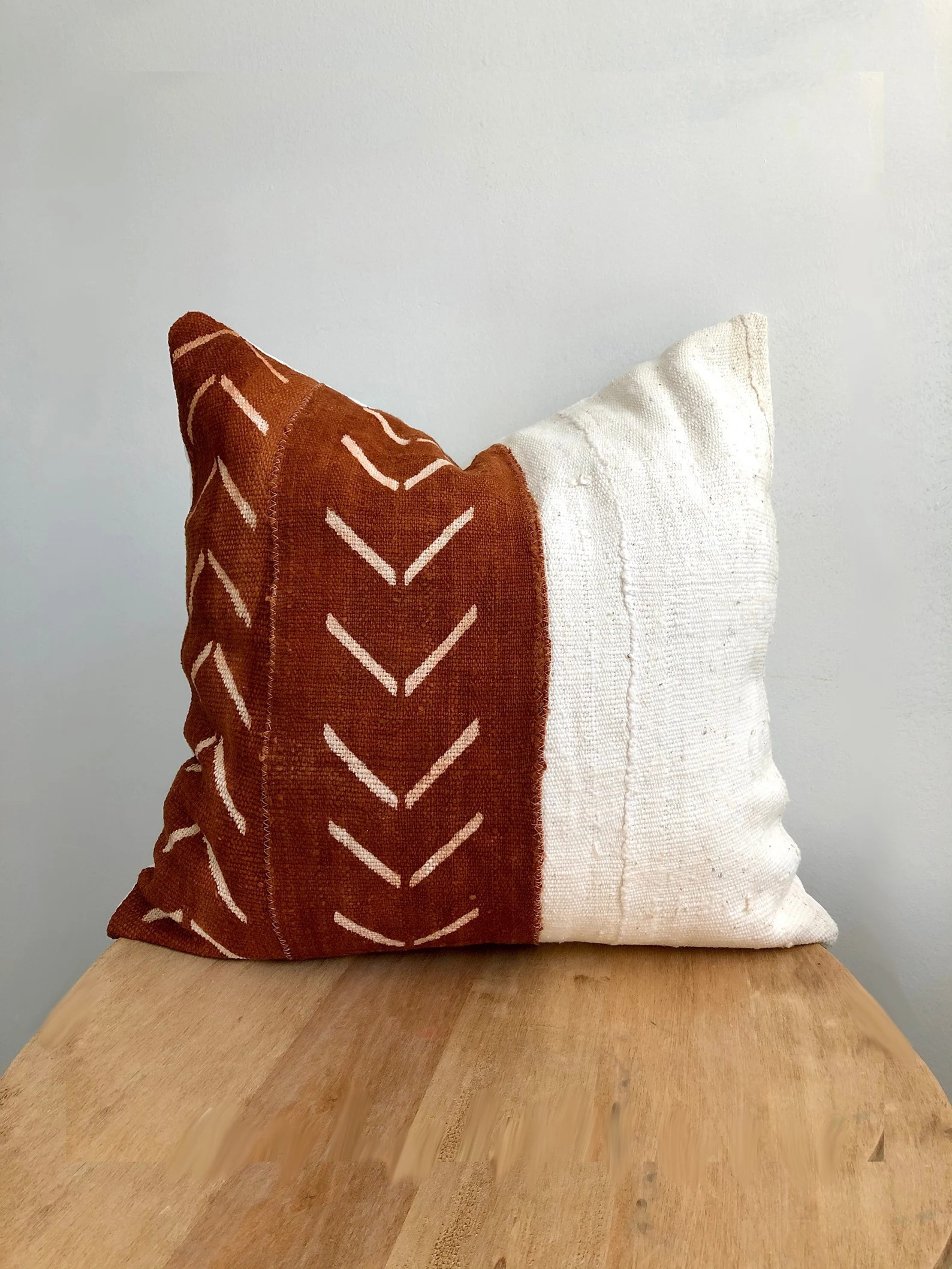 Ready to ship authentic African mudcloth pillow sham, Mali mudcloth, rust, cream, white, linen, a... | Etsy (US)