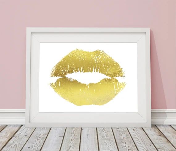 Gold Foil Glam Kiss Girlie Print 8x10 or 11x14 Matte Options Lips | Etsy (US)