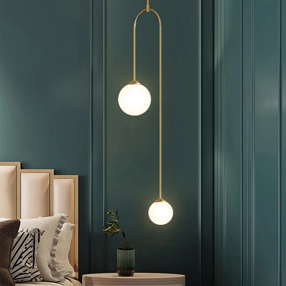 Modern Pendant Light Glass Globe 2-Light U-Shaped in Gold for Living Room and Bedroom | Homary