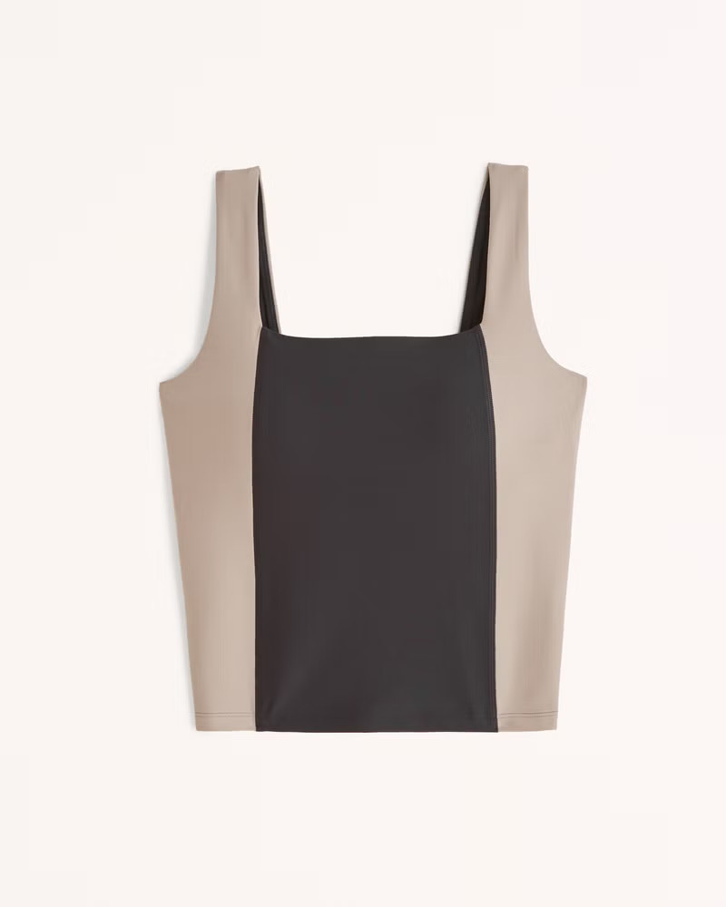 Abercrombie & Fitch Women's YPB sculptLUX Waist-Length Squareneck Slim Tank in Onyx Colorblock - Size XXS | Abercrombie & Fitch (US)