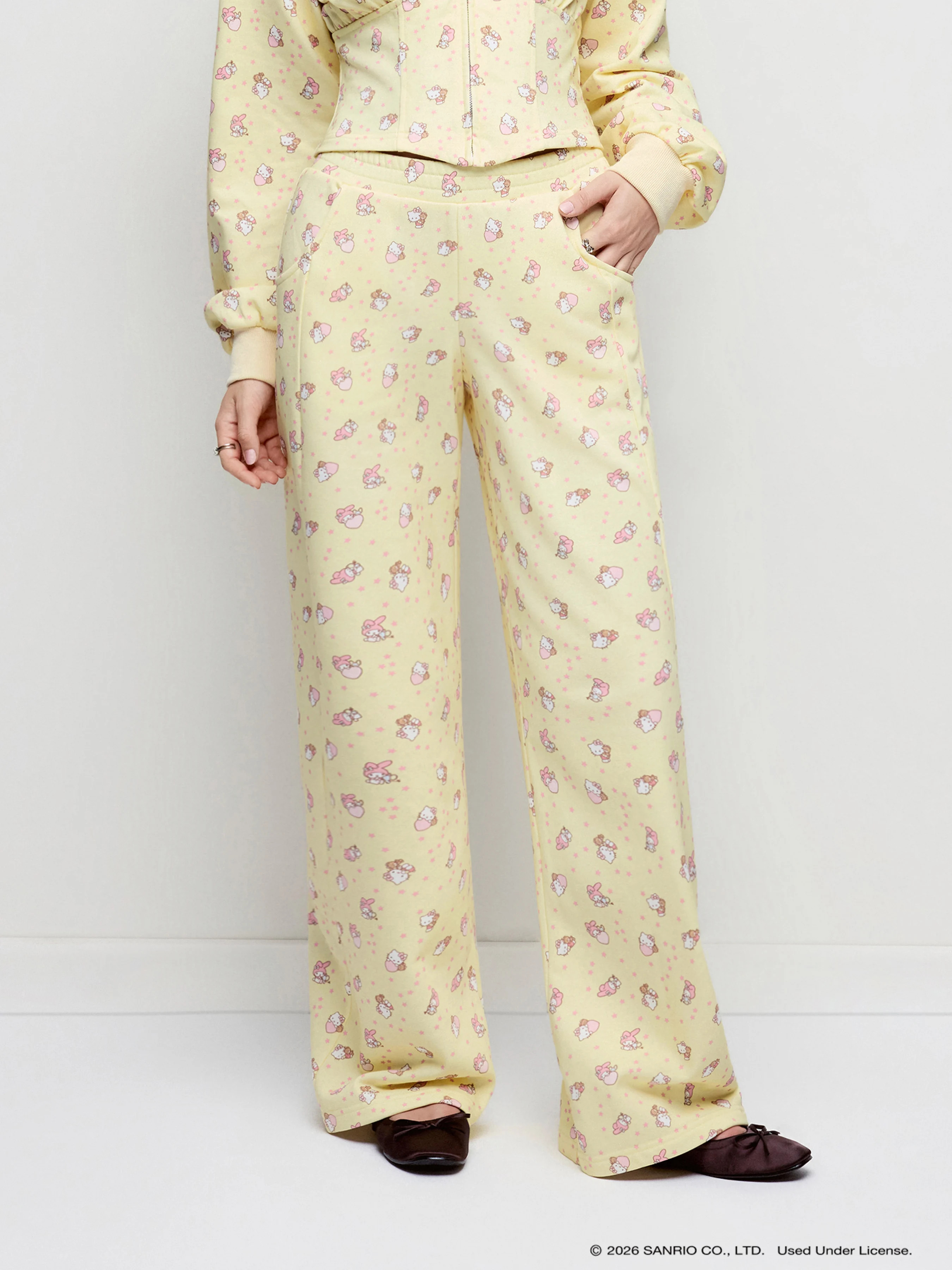 Knit Fabric Terry Our World Graphic Barrel Leg Sweatpants For Daily Casual Home | Cider