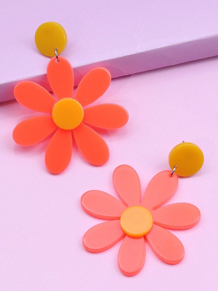 1pair Fluorescent Sunflower Shaped Earrings For Women | SHEIN