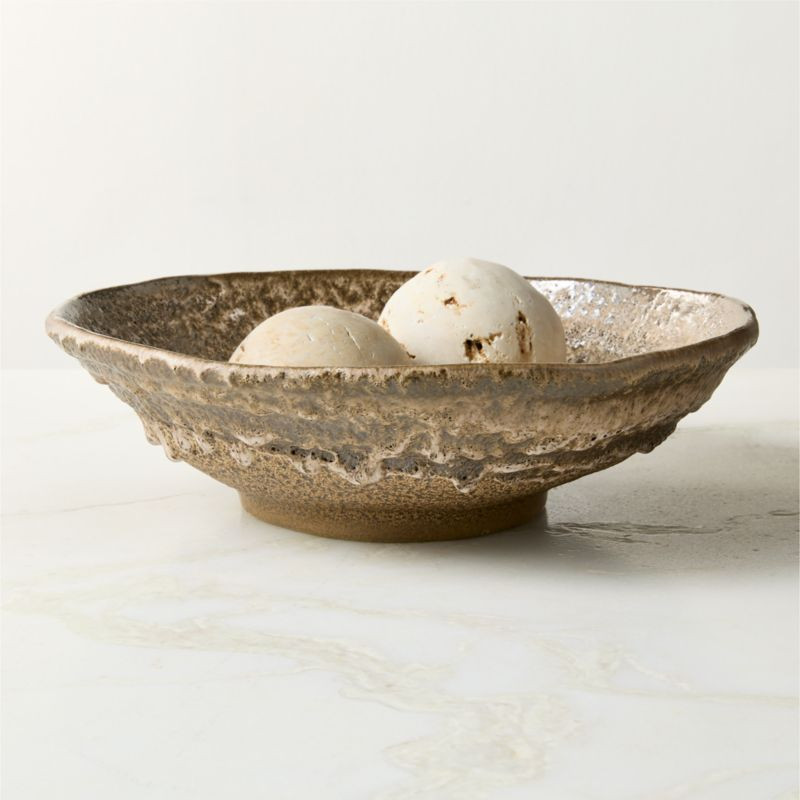 Rosalia Brown Ceramic Decorative Bowl with Reactive Glaze | CB2 | CB2