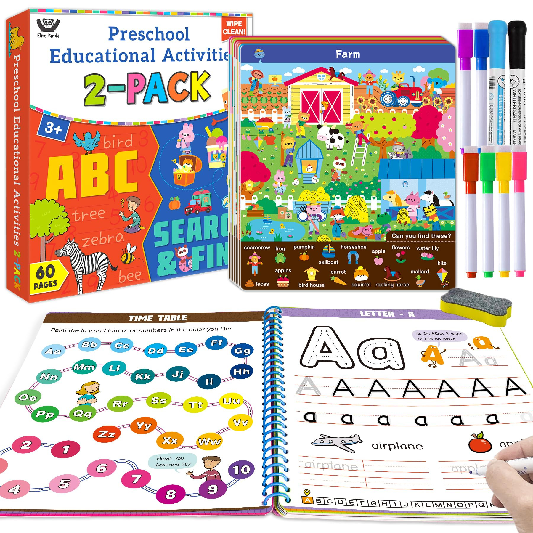 Elite Panda Preschool Learning Activities 60 Reusable Pages - Kindergarten Workbook with Search a... | Amazon (US)