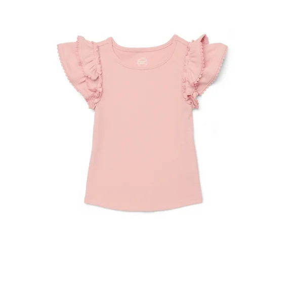 Wonder Nation Girls Short Sleeve Knit Ruffle Top, Sizes 4-18 & Plus | Walmart (US)