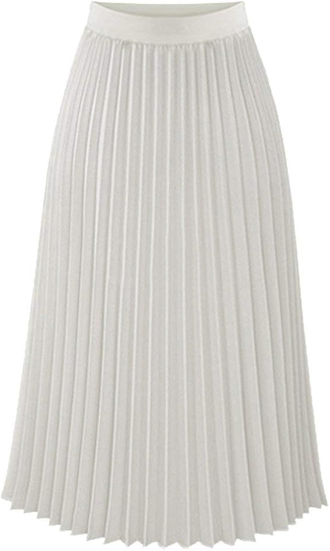 TEERFU Womens Pleated Midi Skirt,High Waist Swing Boho Pleated Skirt Casual Chiffon Elastic A-lin... | Amazon (US)