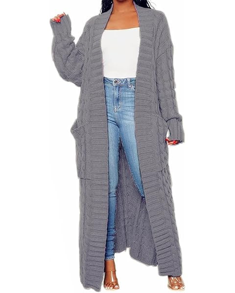 A ADILACA Women's Thin Type Stylish Cable Knit Cardigan with 2-Pockets, Women's Extra Long Ankle ... | Amazon (US)