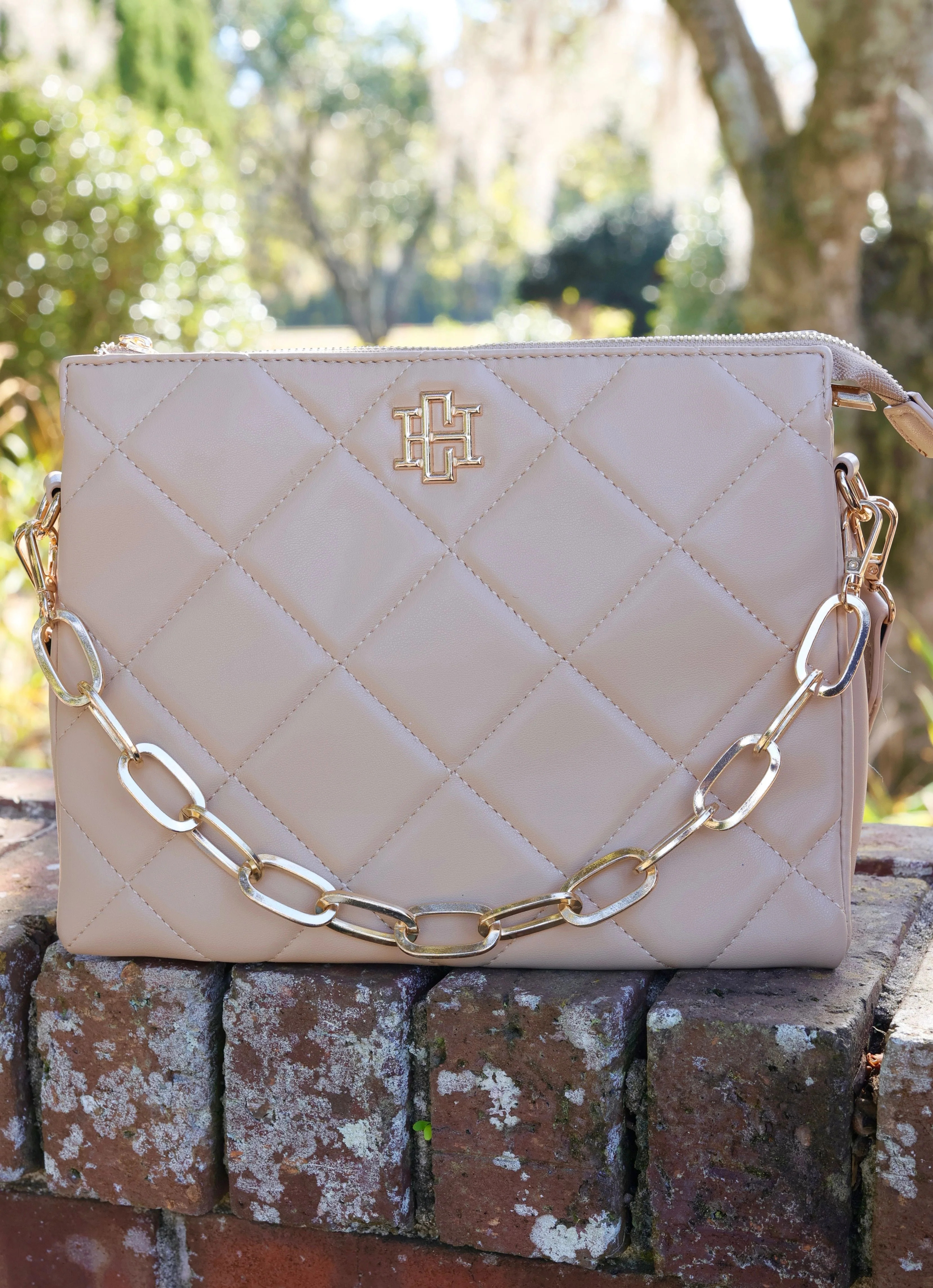 Ariana Crossbody Tan Quilted LD | Caroline Hill