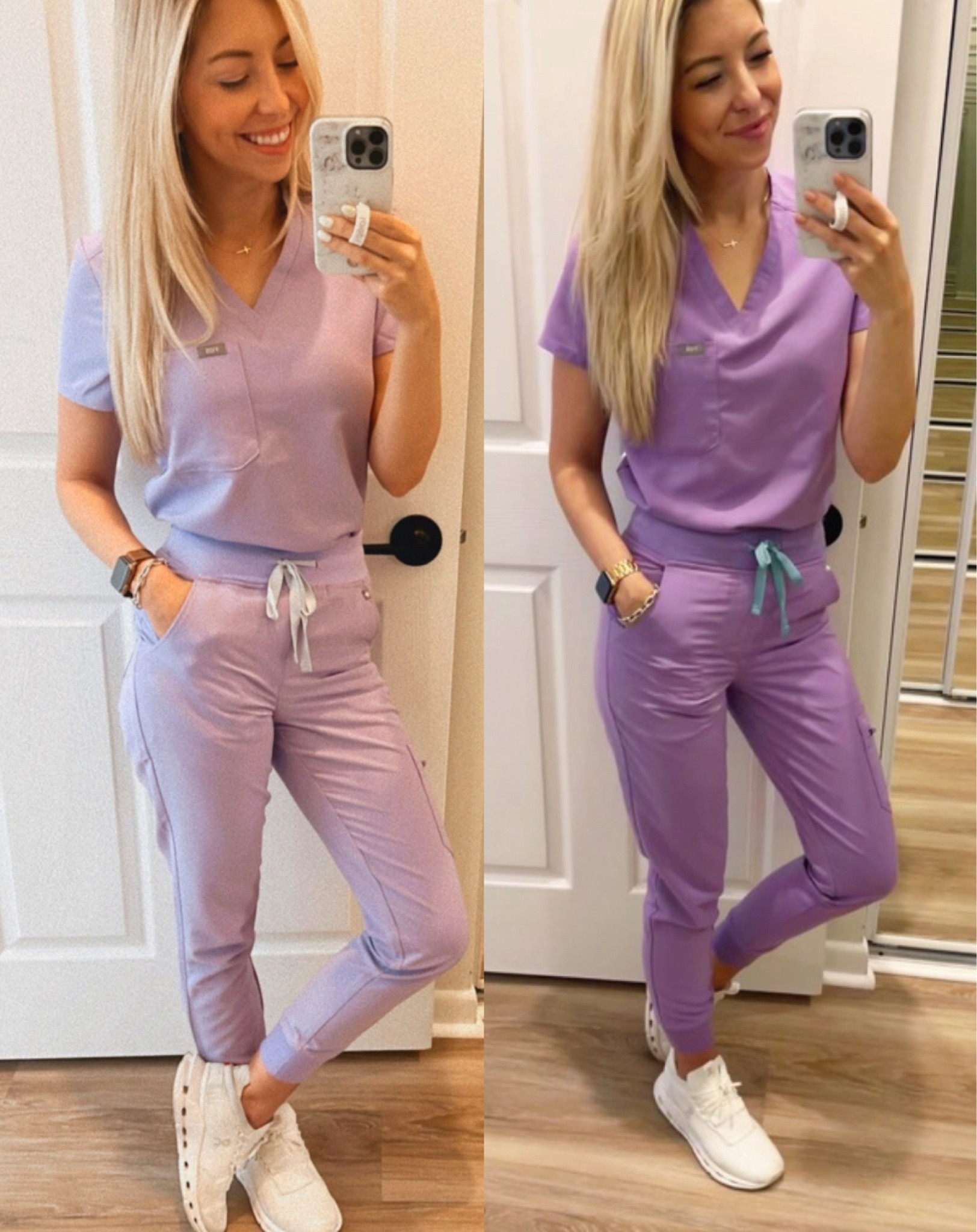 Healthcare friends—FIGS scrubs sample sale is happening this week and both my favorite purple scrubs are back in stock!!! (Along with so many other limited edition colors!) Very limited stock available so run to the FIGS site to take advantage of the sale!! 

For size reference: I am 5’3 110/115lbs, wearing Catarina top in XXS and high-waisted Zamora jogger bottoms in XXS Petite! On Cloud sneakers are also linked and run true to size!  #scrubs #scrublife #healthcareworkers

#LTKWorkwear #LTKSaleAlert