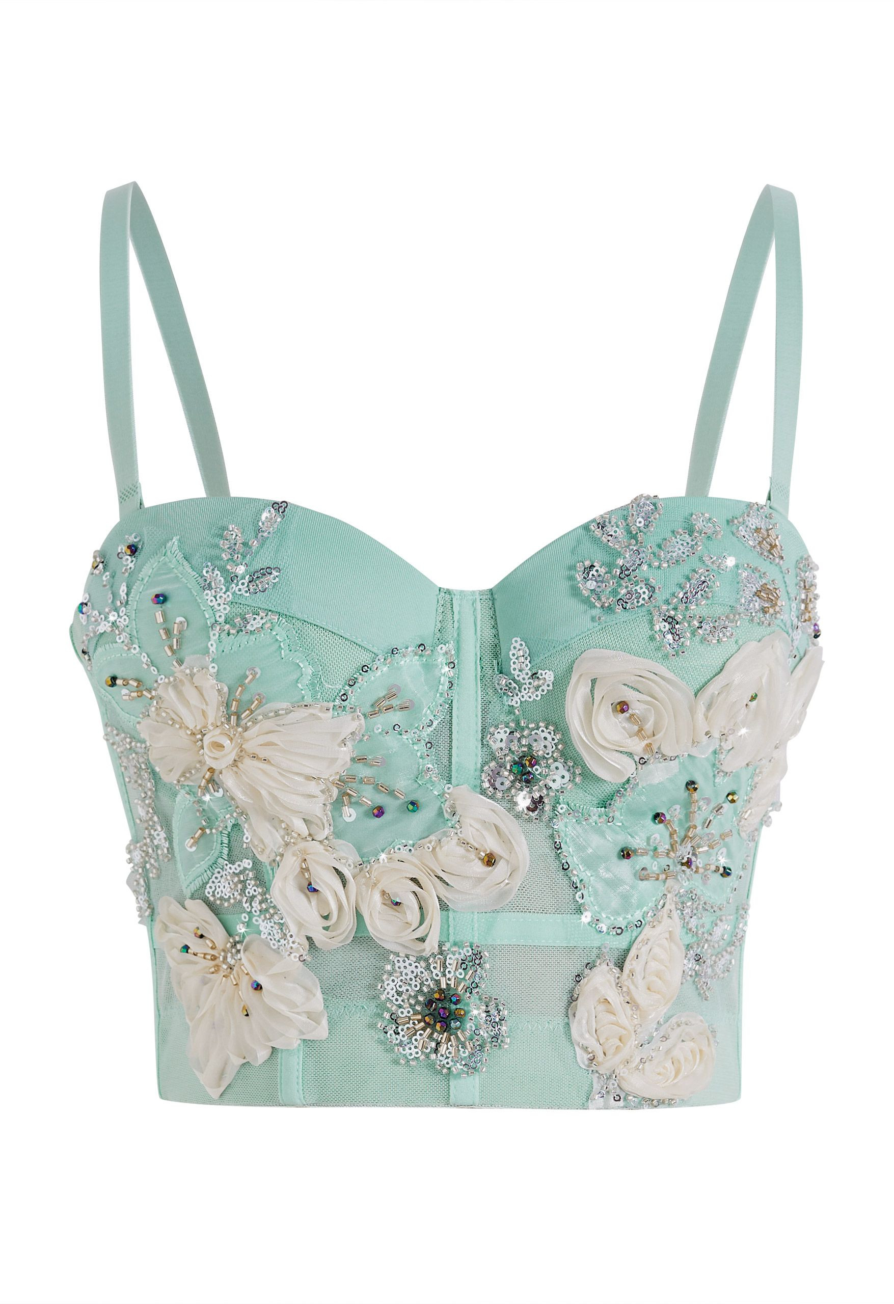 Tapework Lace Sequins Beaded Bustier Top in Mint for Bridal Showers & Cocktail Parties | Chicwish