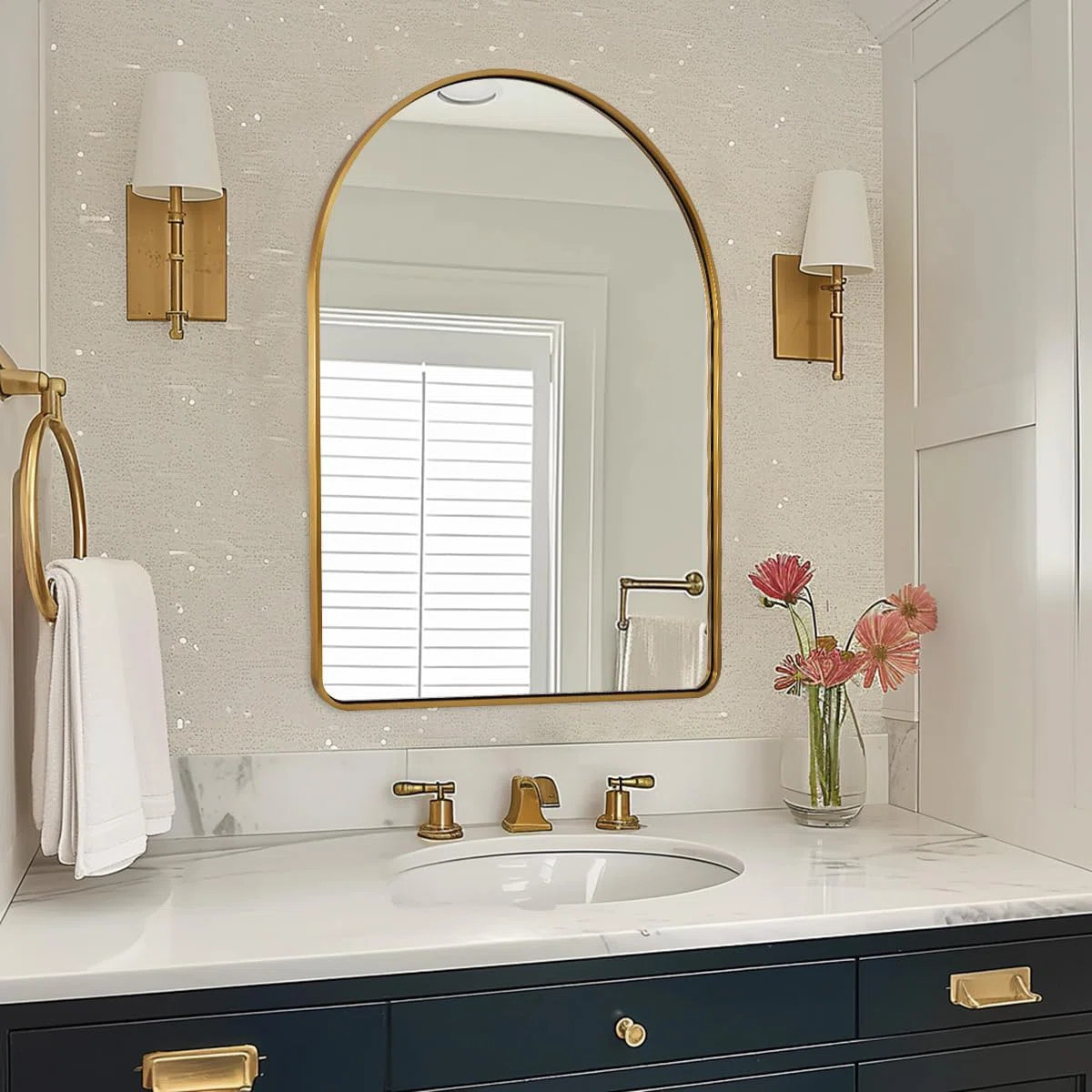 Malisa Contemporary Arched Bathroom Vanity Mirror | Stainless Steel Thick Frame | Wayfair North America