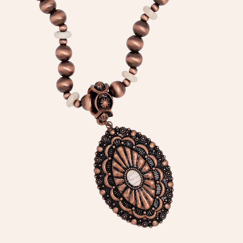 Southern Grace Copper & Cream Stone Concho Pendant Beaded Necklace | Cavender's