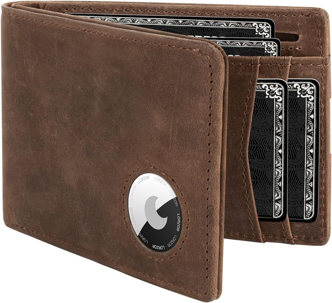 LORZOR AirTag Wallet - Minimalist Front Pocket Mens Wallet for Apple Air Tag, Full Grain Leather,... | Amazon (US)