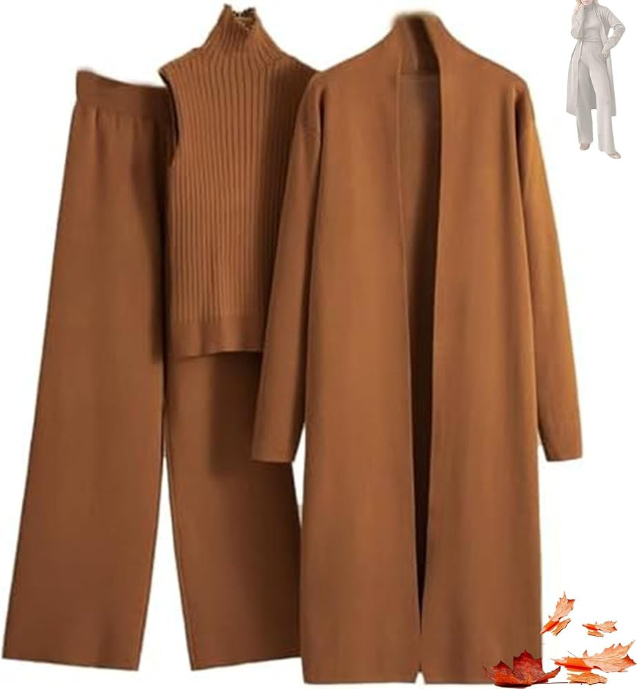 3 Piece Sweater Pants Sets for Women, Long Sleeve Cardigan Sleeveless Turtleneck Tank Top and Wid... | Amazon (US)