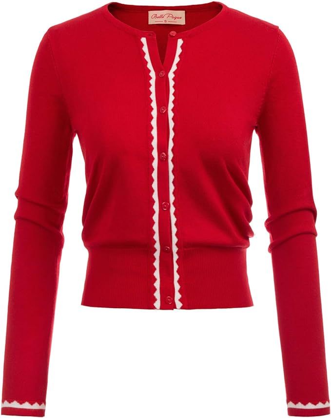 Women Button Knit Cardigan Contrast Color Long Sleeve Shrug BP779 | Amazon (US)