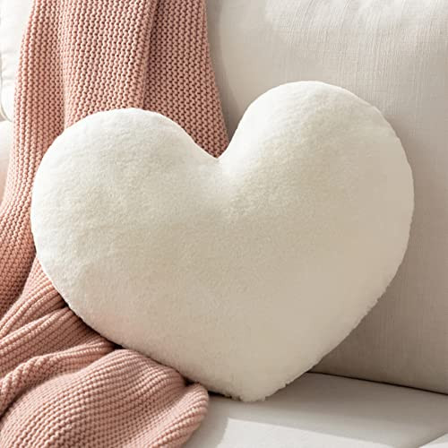 Ashler Valentine's Day Off White Heart Shaped Throw Pillows, Faux Fur Rabbit 3D Fluffy Heart Throw Decorative Pillows, Cute Plush Soft Throw Pillows Gift for Kids Living Room and Sofa 15 X 17 Inch | Amazon (US)