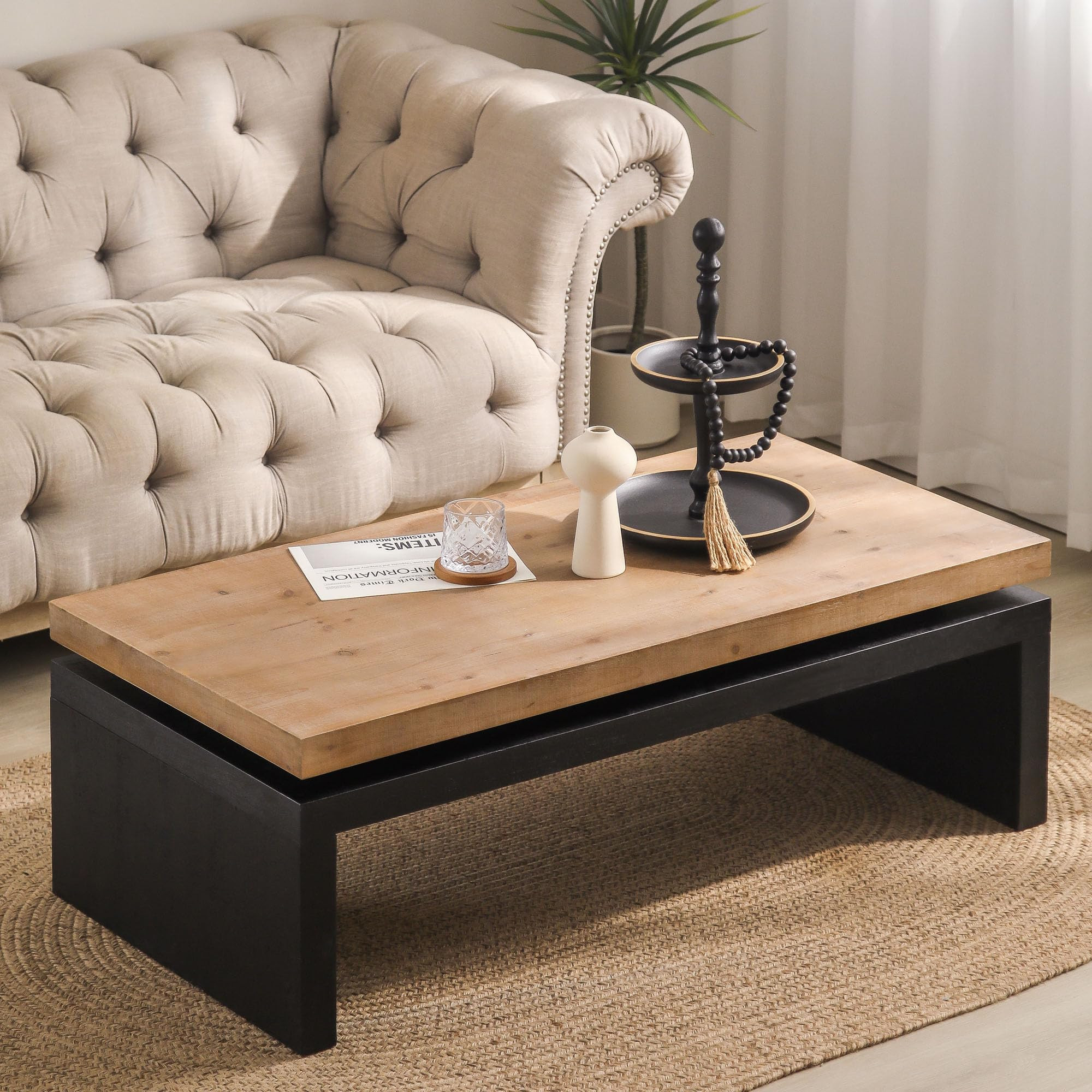 Rectangle Coffee Table for Living Room, Mid Century Modern Coffee Table, Solid Wood Center Table Accent Tea Table for Apartment | Amazon (US)