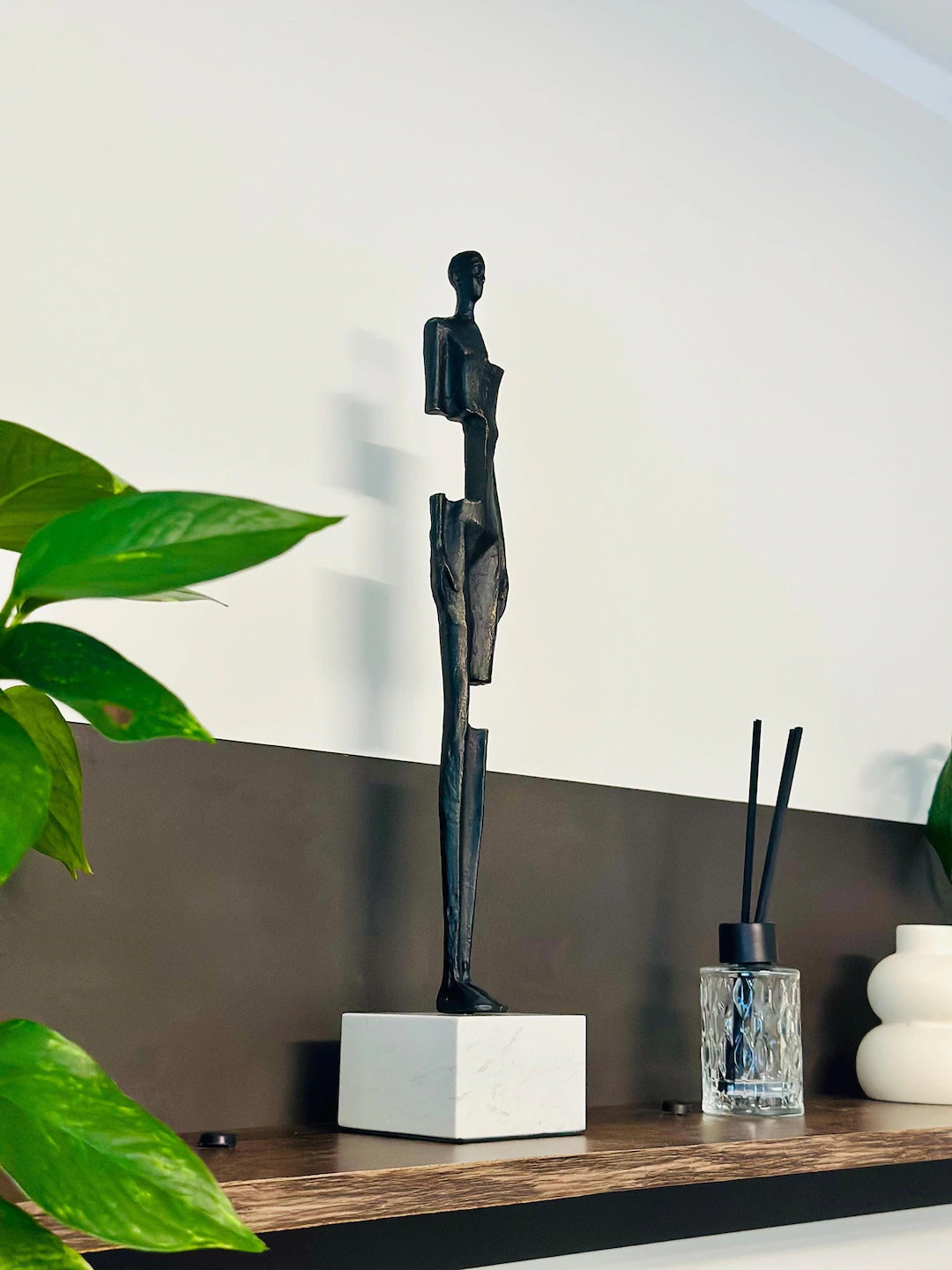 Modern Black Aluminum Sculpture on White Marble Base – Abstract Figure Sculpture - Etsy | Etsy (US)