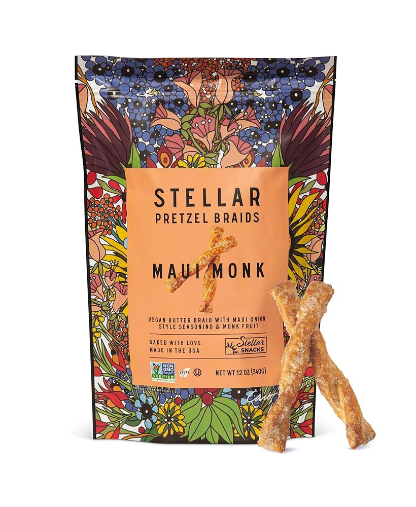 Stellar Snacks Maui Monk Pretzel Braids, 12 OZ Large Bag - Vegan, Kosher, Non-GMO Rods, Twists, S... | Amazon (US)