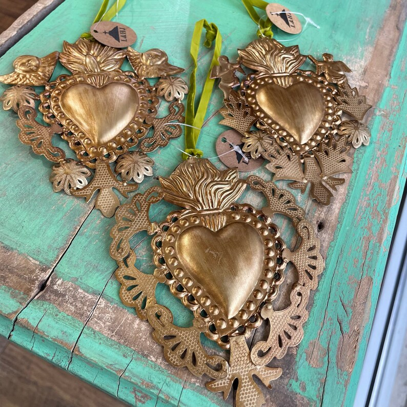 Cutout Brass Sacred Heart Ornaments - Etsy | Etsy (US)