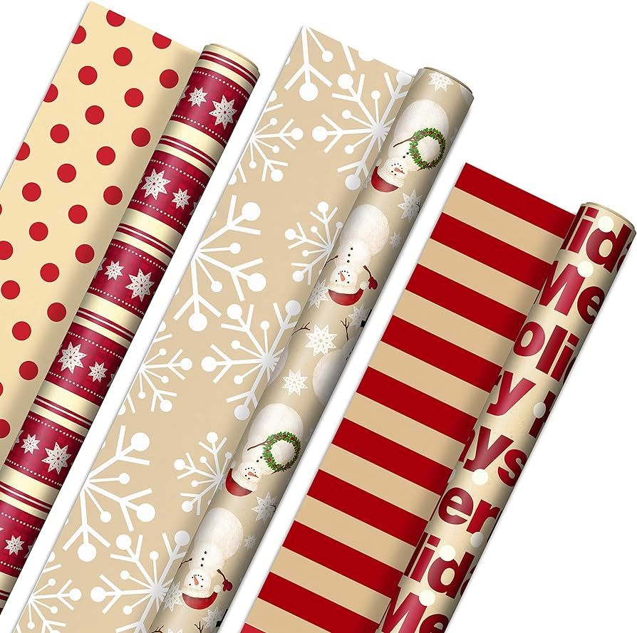 Hallmark Reversible Christmas Wrapping Paper (3 Rolls: 120 sq. ft. ttl) Merry Holidays, Snowflake... | Amazon (US)