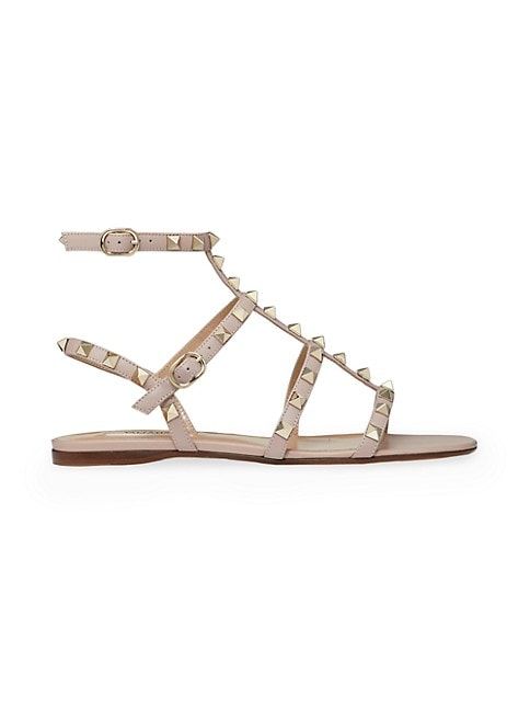 Rockstud Flat Calfskin Sandal With Straps | Saks Fifth Avenue
