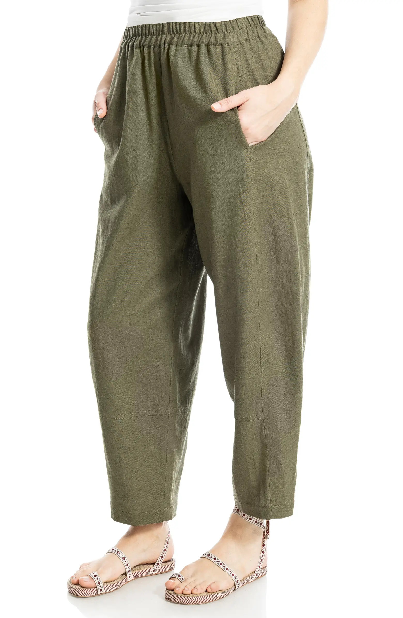Crop Linen Blend Barrel Leg Pants | Nordstrom Rack