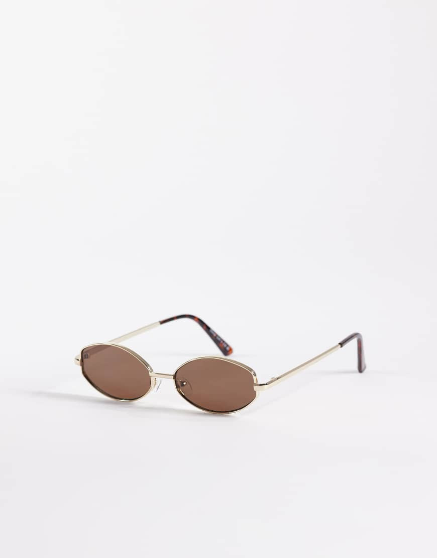 AIRE objective slim oval metal sunglasses in gold with brown lens | ASOS (Global)