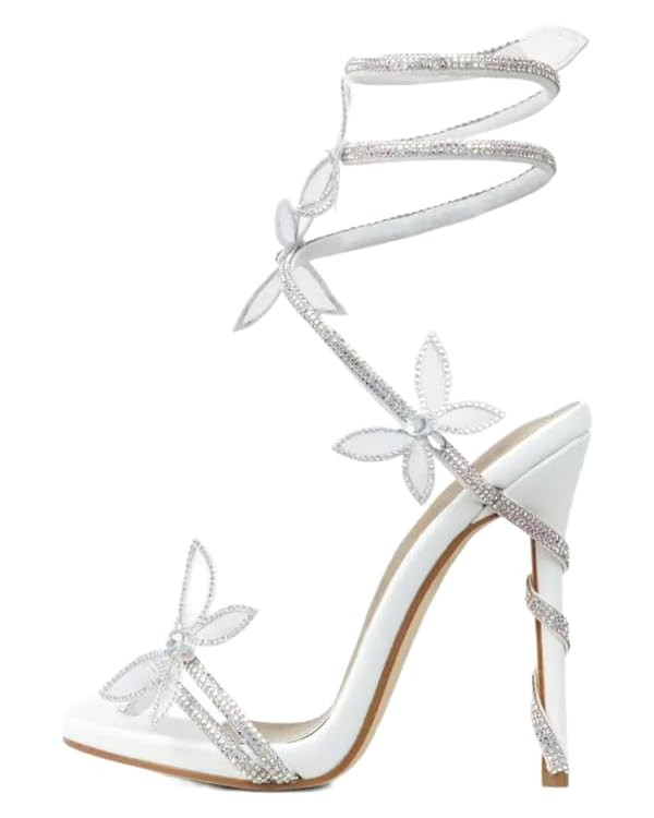 sexytag Diamante Heels Butterfly Wrap Around Strap Fantasy Rhinestone Sparkly Stiletto Heel Sanda... | Amazon (US)