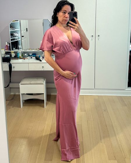 Beautiful maxi dress in mauve pink on sale at lulus. Sized up to a medium to be bump friendly—an option for a baby shower, wedding guest dress, photo shoot, or babymoon vacation.

#LTKtravel #LTKunder50 #LTKbump