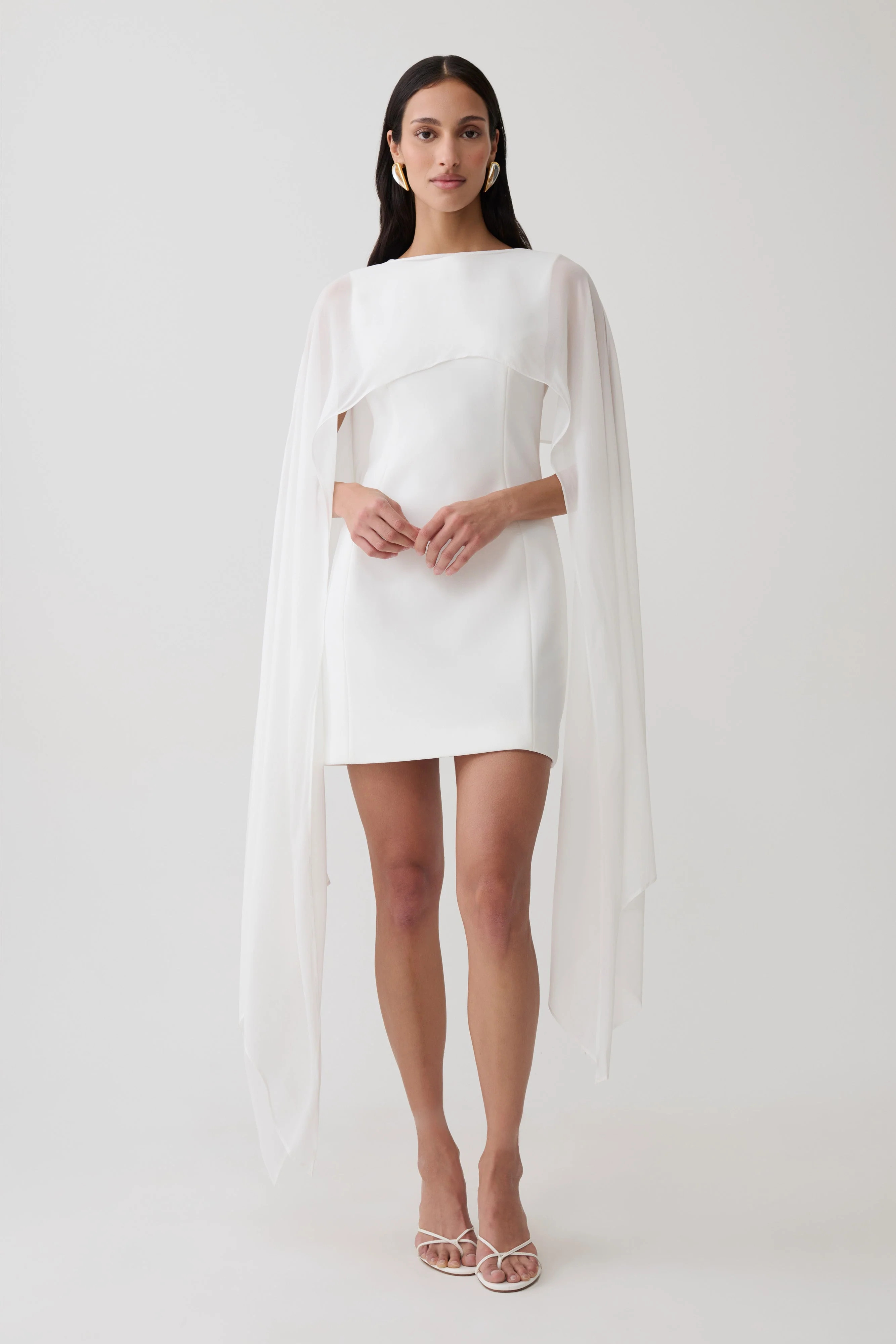 Triana Chiffon Overlay Mini Dress - White | MESHKI US