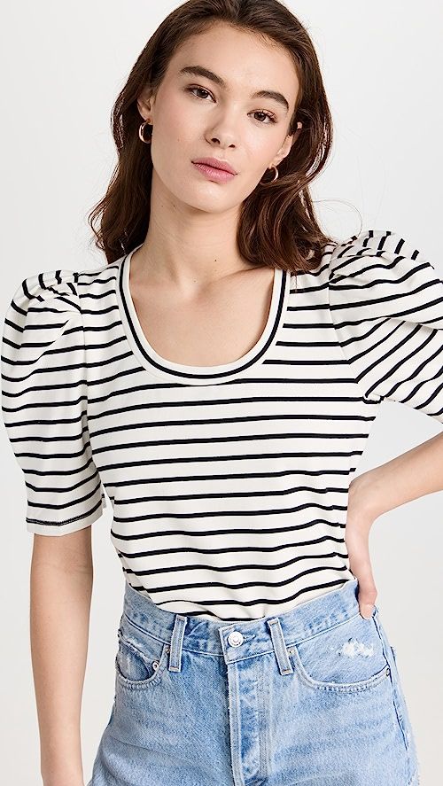 Stripe Pleated Puff Sleeve Top | Shopbop