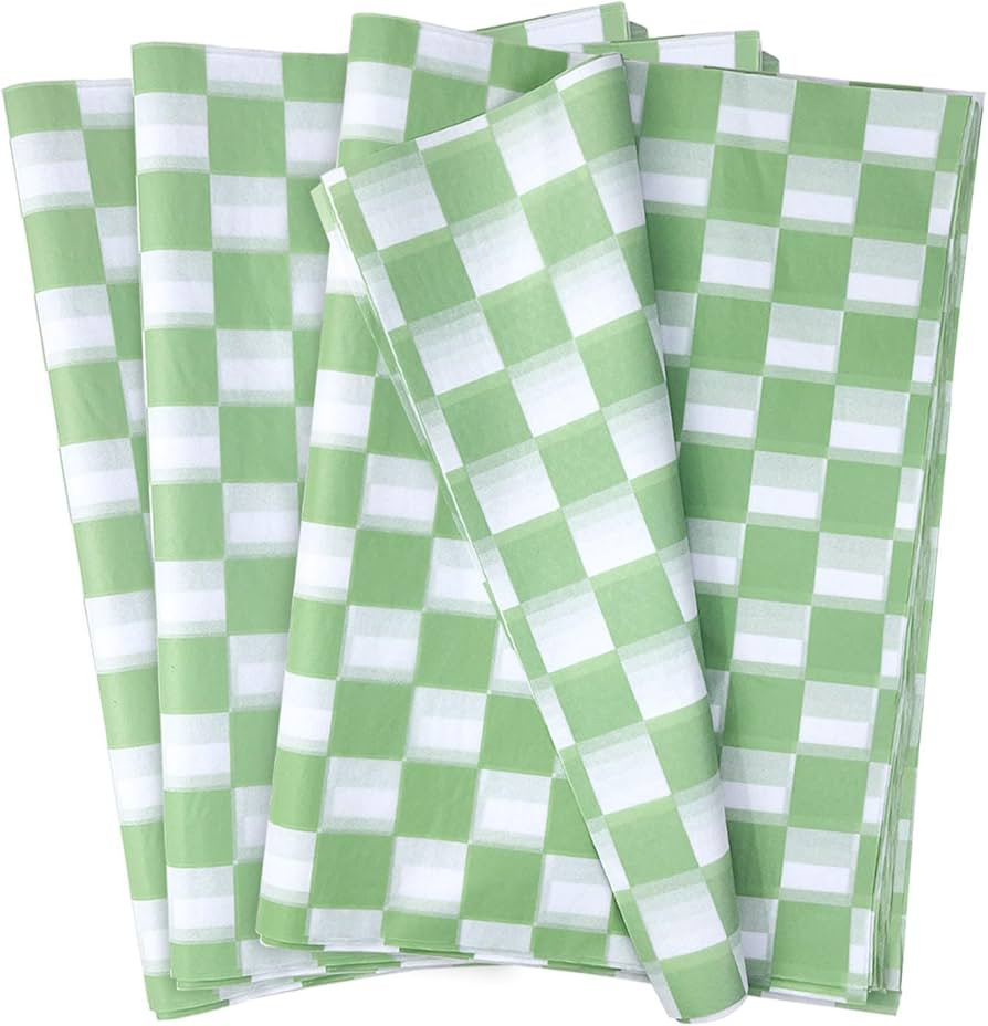 MUNILAIL 100 Sheets Checkered Tissue Paper 14 x 20 Inches Sage Green and White Gift Wrapping Pape... | Amazon (US)