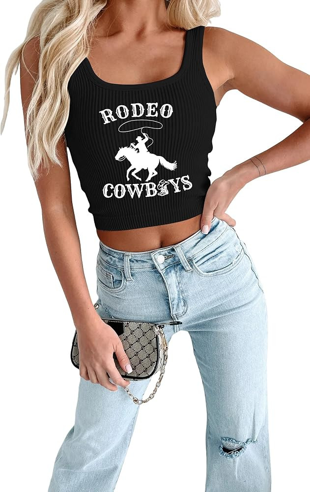 Cowgirl Crop Top Women Rodeo Cowboys Tank Top Western Country Sleeveless Shirts Vintage Rodeo Out... | Amazon (US)