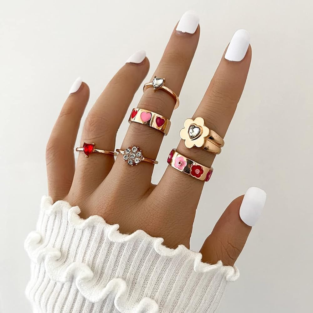 Colorful Chunky Y2K Rings for Women Teen Girls,Trendy Flower Heart Butterfly Enamel Rings,Cute Rings | Amazon (US)