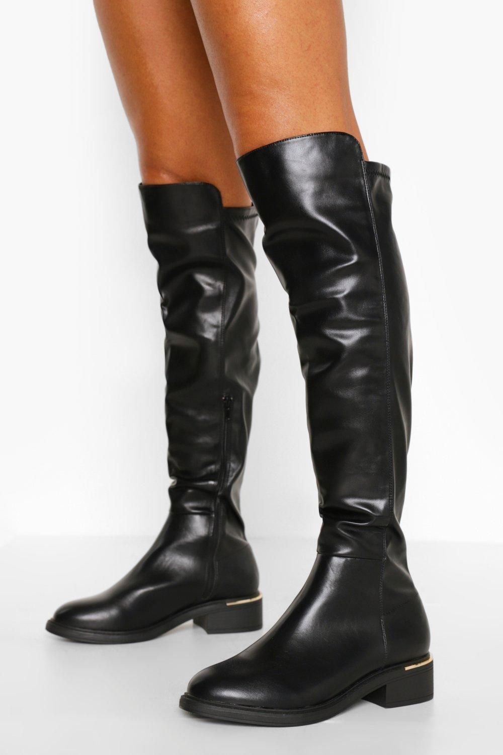 Womens Wide Fit Flat Knee High Boots - Black - 9 | Boohoo.com (US & CA)