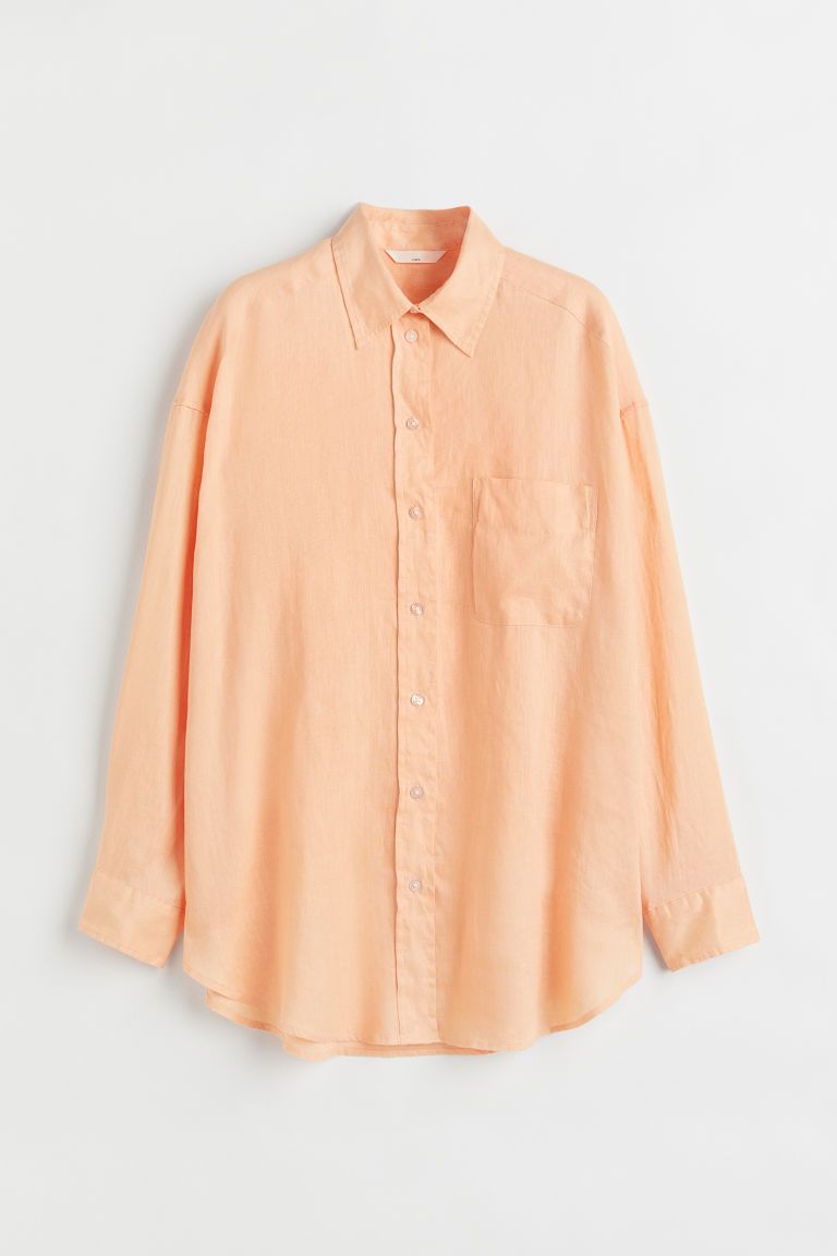 H & M - Oversized linen shirt - Orange | H&M (UK, MY, IN, SG, PH, TW, HK)