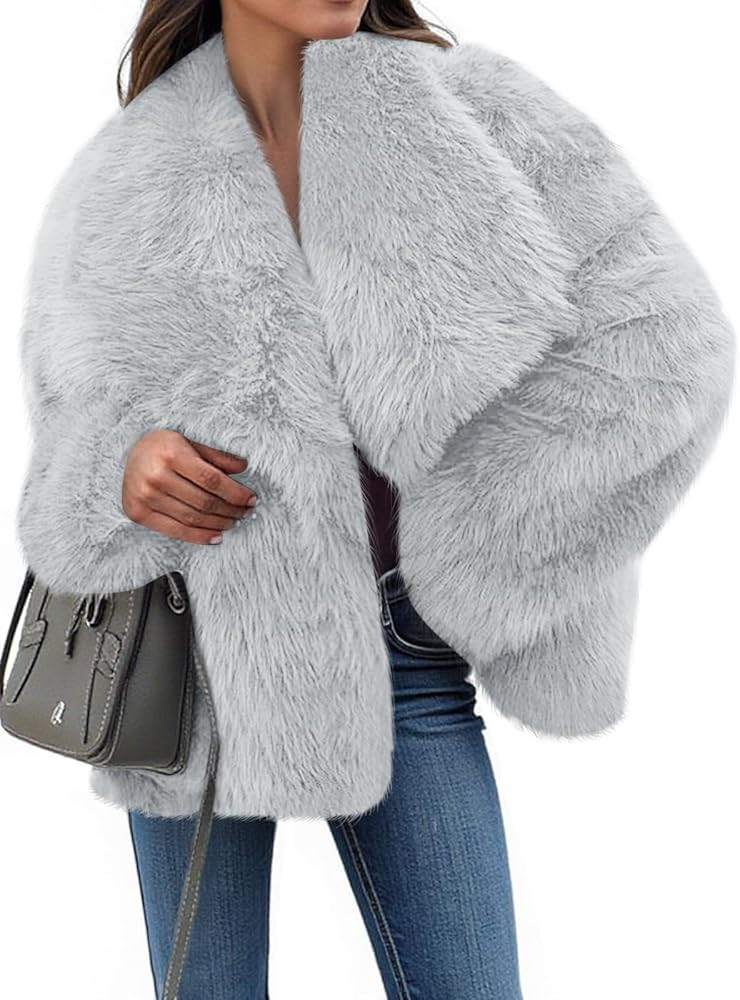 Tankaneo Womens Cropped Faux Fur Jackets Winter Long Sleeve Open Front Warm Shaggy Coats | Amazon (US)