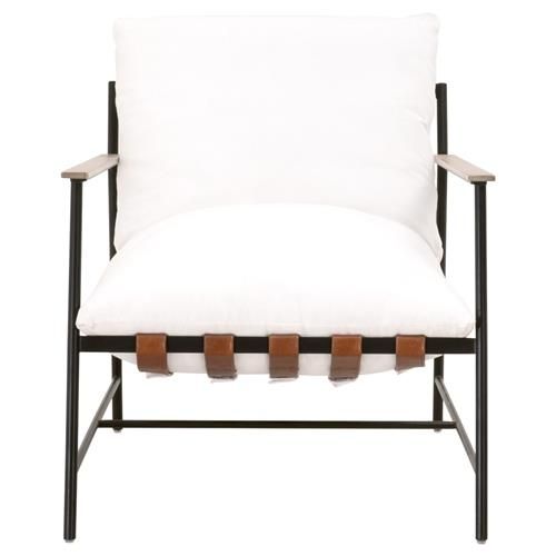 Ayna Industrial White Performance Black Iron Leather Strap Seat Arm Chair | Kathy Kuo Home