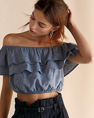 Express Womens Off The Shoulder Tiered Cropped Top | Express