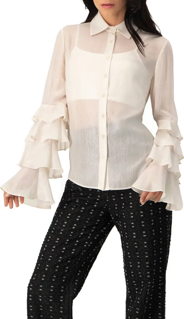 Sheer Shirt with Tiered Ruffle Sleeves | Nordstrom