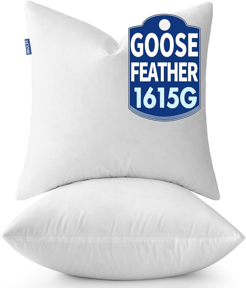 MIULEE 26 x 26 Goose Feather Down Pillows with 100% Cotton Cover, Set of 2 Soft Fluffy Decorative... | Amazon (US)