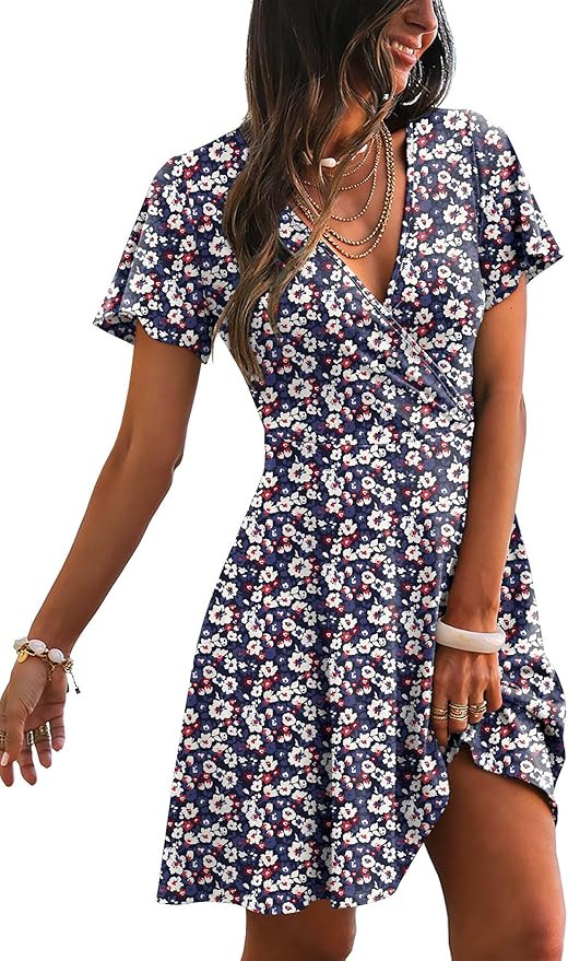 RUMIA Womens Casual Dresses Wrap V Neck Dress A-Line Ruffle Sleeve Summer Sundress Fashion 2026 | Amazon (US)