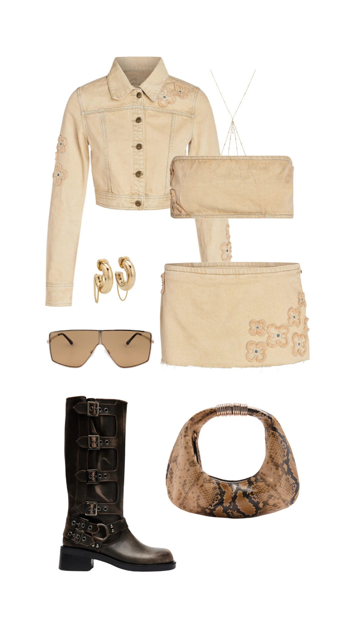 Matching 3 piece set for festivals! The top and skirt are still available but selling out! These sunglasses are giving y2k vibes which is trending right now. Boots are new and under $200! 

#LTKSeasonal #LTKStyleTip #LTKShoeCrush