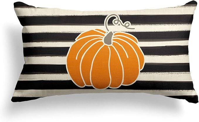 AVOIN Fall Watercolor Stripes Pumpkin Throw Pillow Cover, 12 x 20 Inch Autumn Thanksgiving Farmho... | Amazon (US)