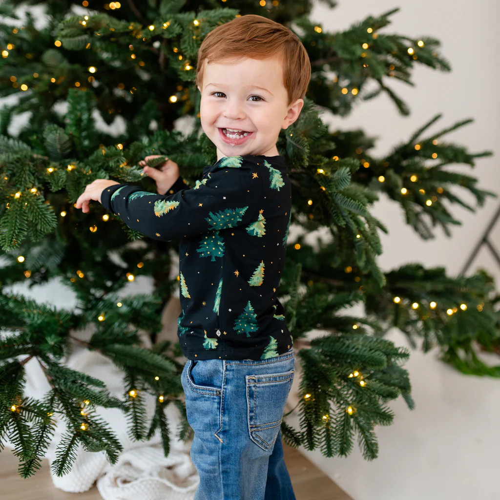 Long Sleeve Toddler Crew Neck Tee in Twinkle Tree | Kyte Baby